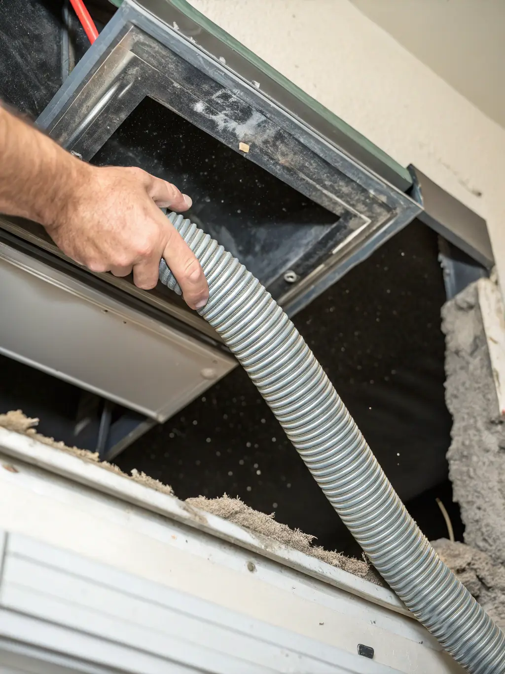 A technician is meticulously inspecting the air filter of a residential HVAC system during a routine maintenance check, ensuring optimal airflow and air quality.